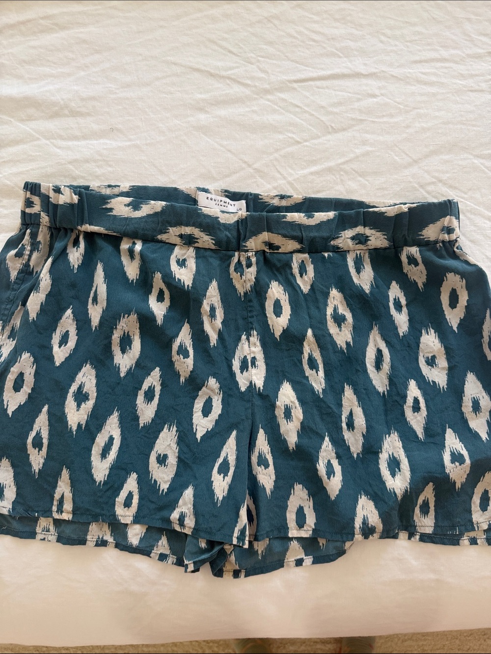 Equipment Teal and Ivory Ikat Flat-Front Women's Shorts